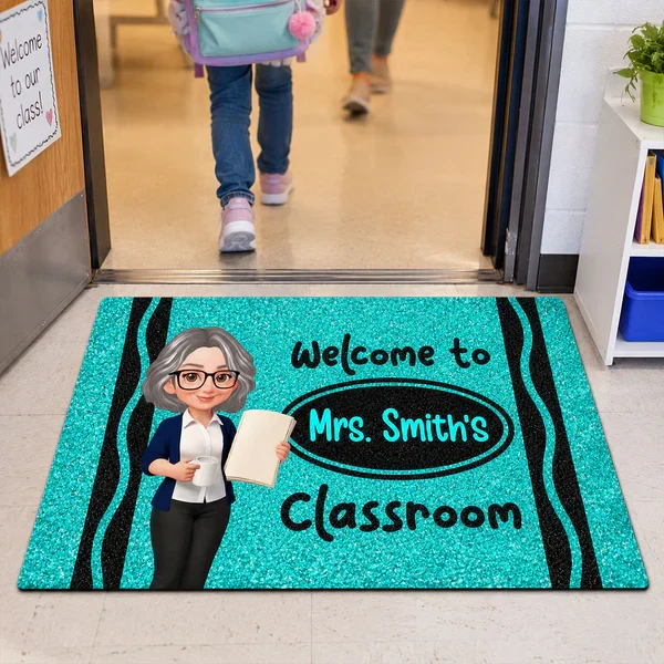 Standard Doormat, Classroom Welcome with Cartoon Teacher Holding Book, Creative Gift for Teacher Entryway - Image 7