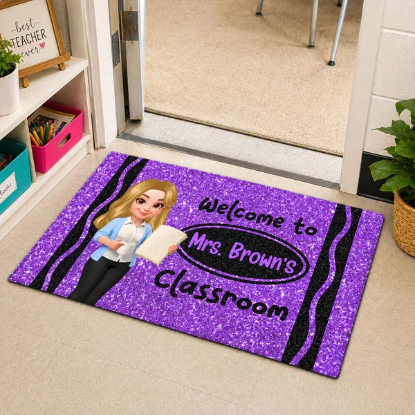 Standard Doormat, Classroom Welcome with Cartoon Teacher Holding Book, Creative Gift for Teacher Entryway - Image 8