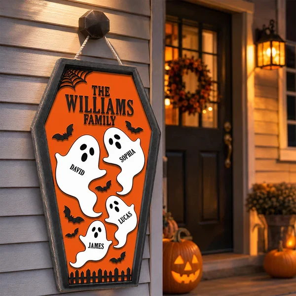 Personalized Ghost Family Wooden Sign, Purple Coffin Halloween Decor, Unique Gift for Family - Image 7