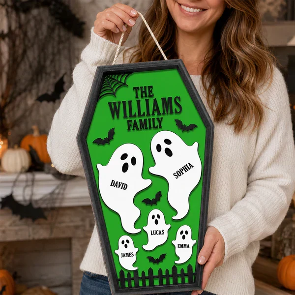Personalized Ghost Family Wooden Sign, Purple Coffin Halloween Decor, Unique Gift for Family - Image 8