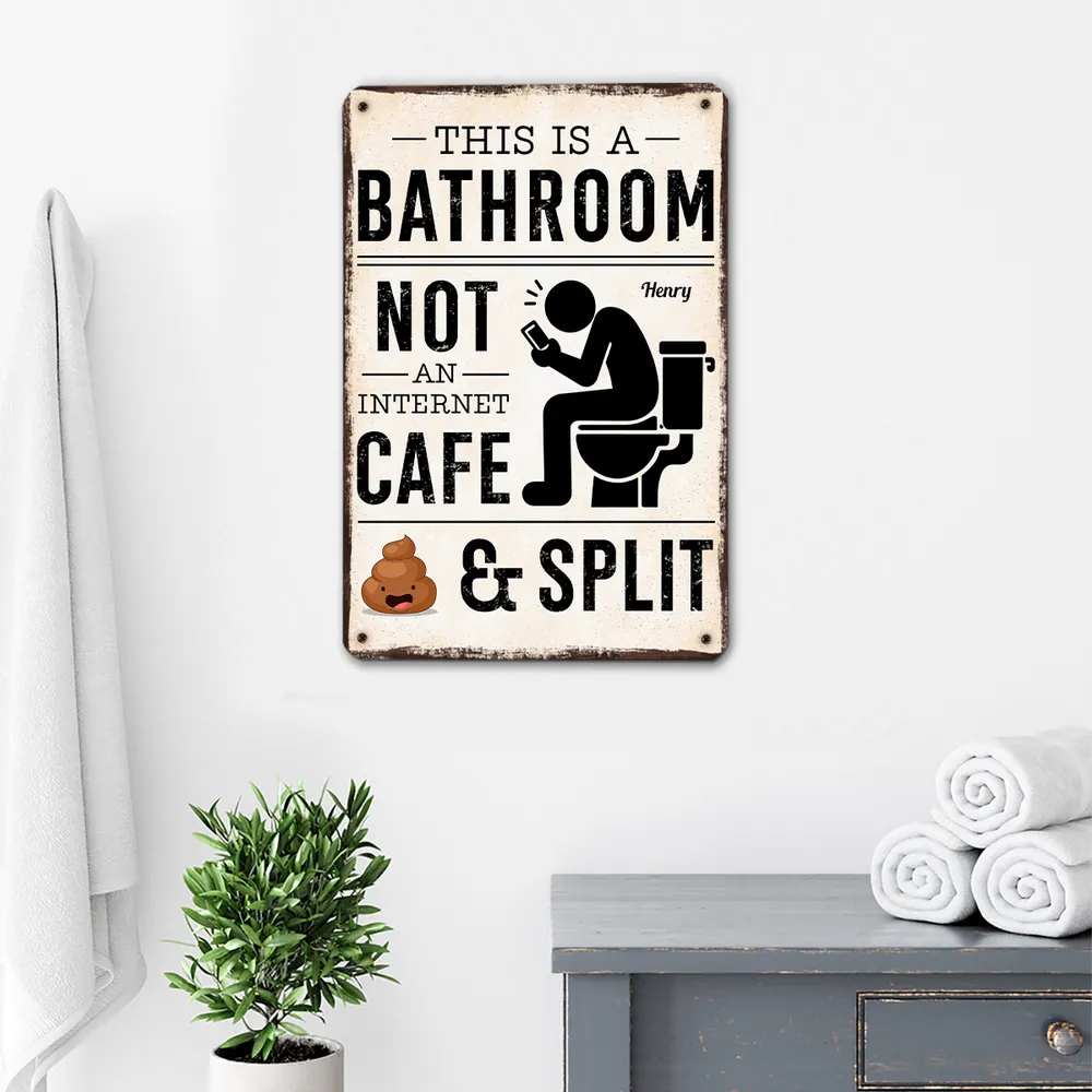 Custom Rectangular Iron Sign, Bathroom Not an Internet Cafe Design, Creative Unique Gift for Family - Image 3