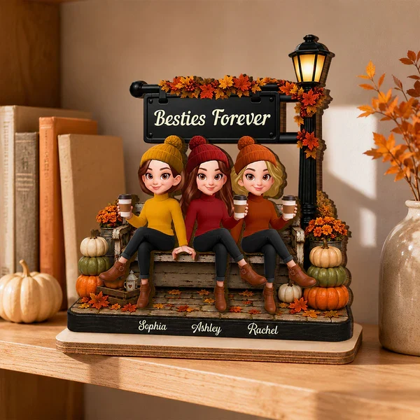 Personalized 2-Layer Wooden Plaque, Fall Lamp Post Friends Scene, Unique Gift For Besties - Image 6