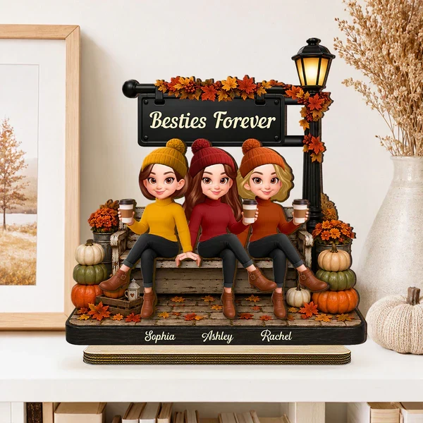 Personalized 2-Layer Wooden Plaque, Fall Lamp Post Friends Scene, Unique Gift For Besties - Image 7