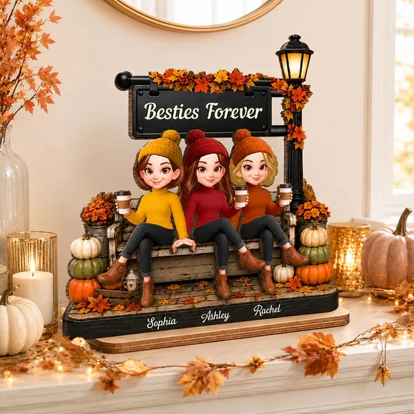 Personalized 2-Layer Wooden Plaque, Fall Lamp Post Friends Scene, Unique Gift For Besties - Image 8