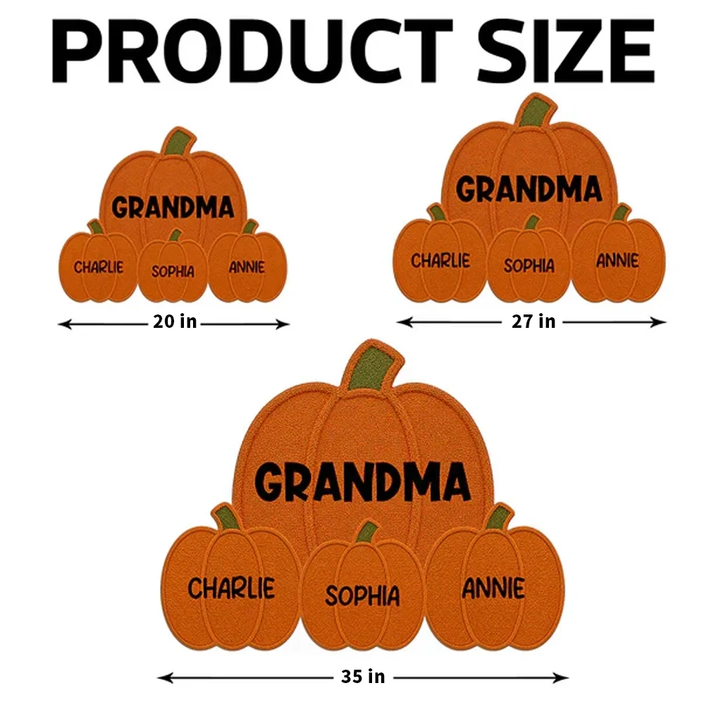 Personalized Pumpkin Shaped Doormat for Grandma, Unique Fall Entryway Gift with Little Pumpkins - Image 4