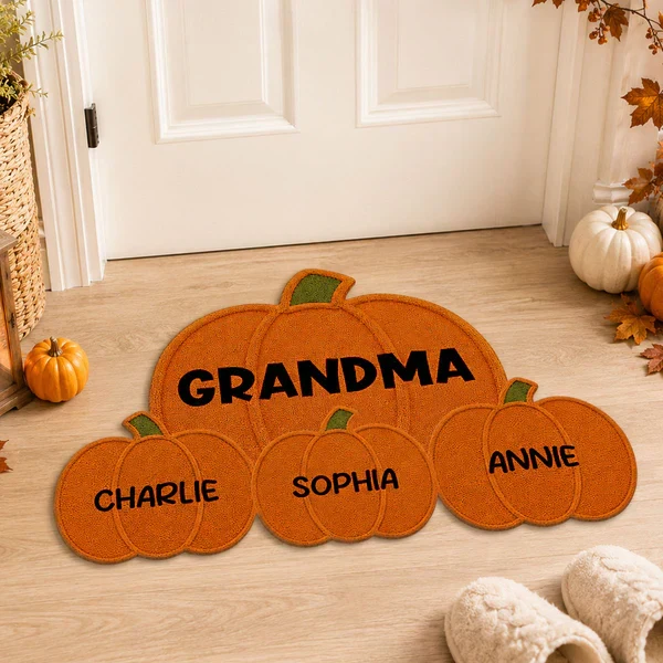 Personalized Pumpkin Shaped Doormat for Grandma, Unique Fall Entryway Gift with Little Pumpkins - Image 8
