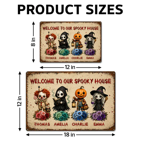 Personalized Rectangular Iron Sign, Welcome To Our Spooky House Halloween Porch Decor, Unique Family Gift - Image 4