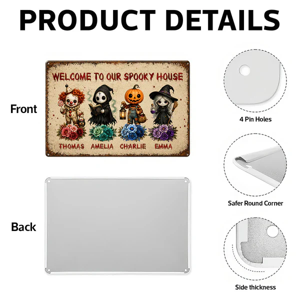 Personalized Rectangular Iron Sign, Welcome To Our Spooky House Halloween Porch Decor, Unique Family Gift - Image 5