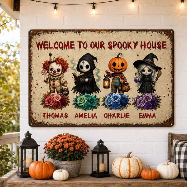 Personalized Rectangular Iron Sign, Welcome To Our Spooky House Halloween Porch Decor, Unique Family Gift - Image 8