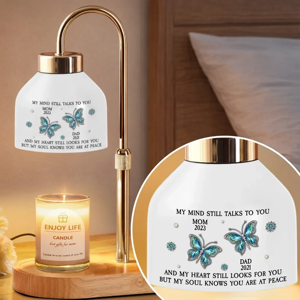 Personalized Candle Warmer Lamp With Butterfly Memorial Quote, Unique Gift for Family Remembrance