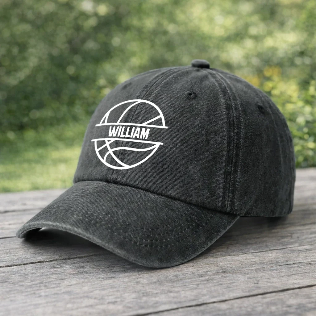 Personalized Washed Denim Baseball Cap with Basketball Graphic, Unique Gift for Players & Sports Fans - Image 2