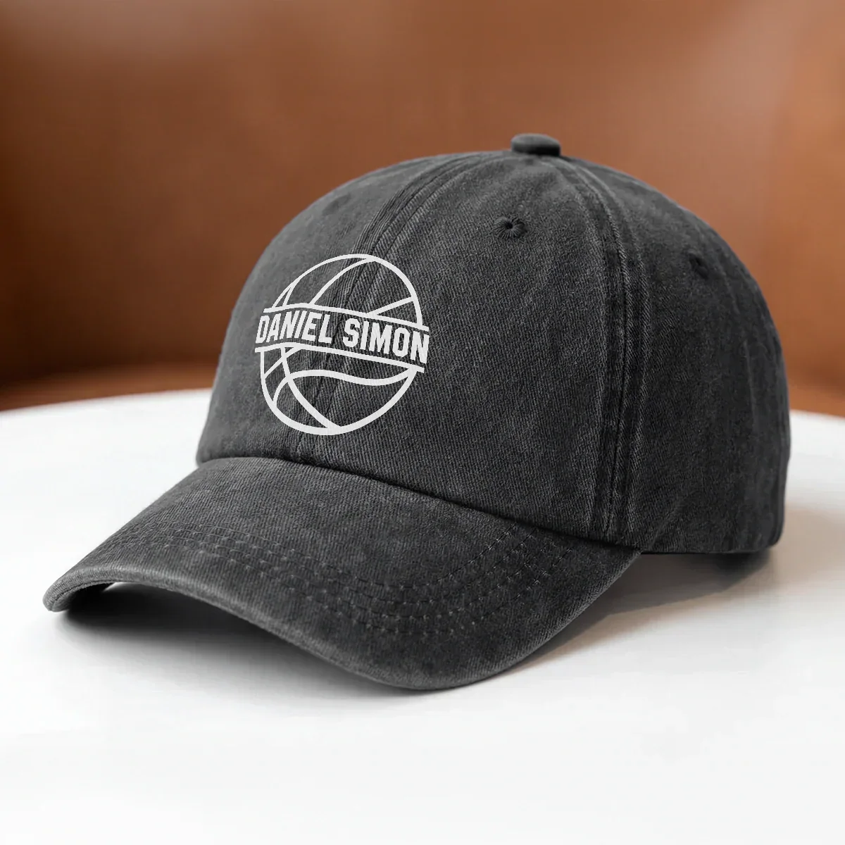 Personalized Washed Denim Baseball Cap with Basketball Graphic, Unique Gift for Players & Sports Fans - Image 3