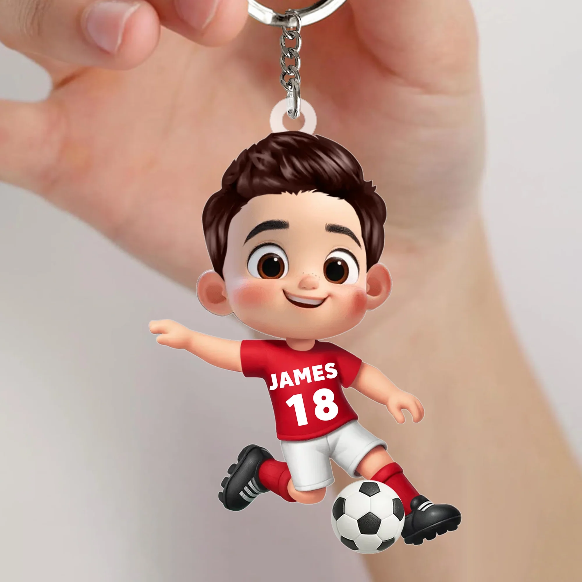Soccer Kid Acrylic Keychain, Smiling Player With Ball, Unique Gift for Kids & Soccer Fans - Image 2