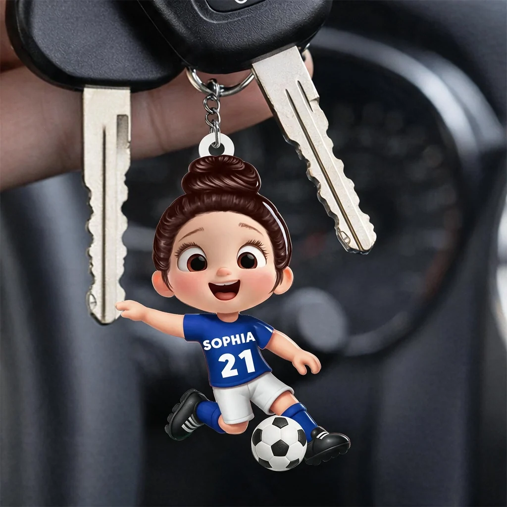 Soccer Kid Acrylic Keychain, Smiling Player With Ball, Unique Gift for Kids & Soccer Fans - Image 3