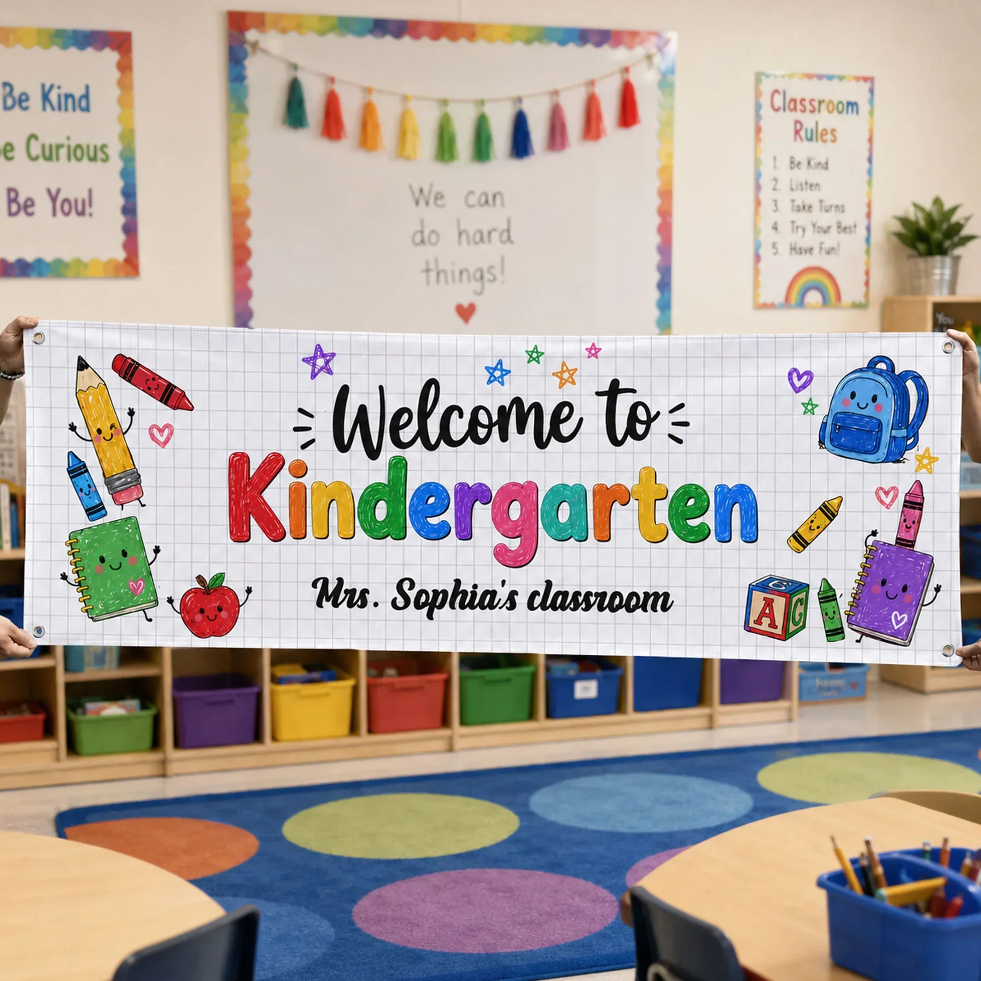 Personalized Vinyl Banner, Welcome to Kindergarten Classroom Decor, Unique Gift for Teacher - Image 2