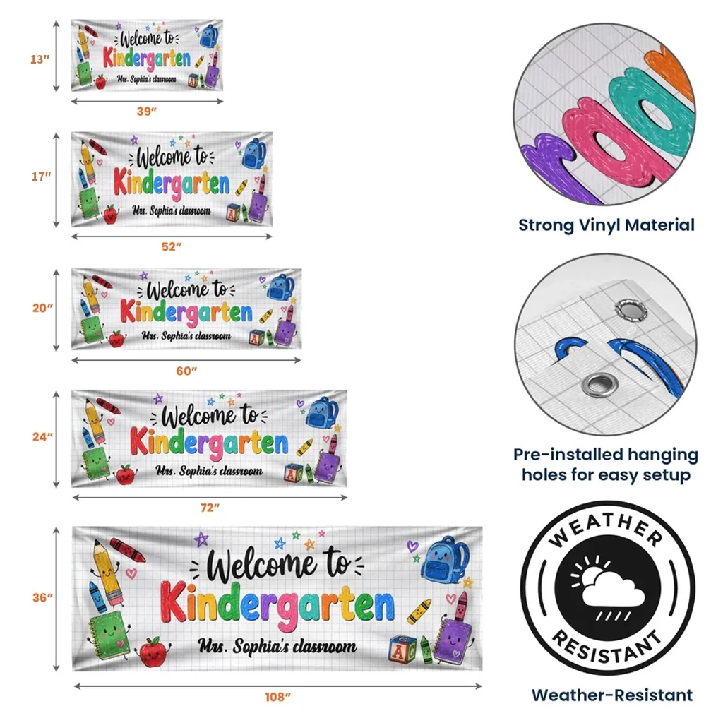 Personalized Vinyl Banner, Welcome to Kindergarten Classroom Decor, Unique Gift for Teacher - Image 4