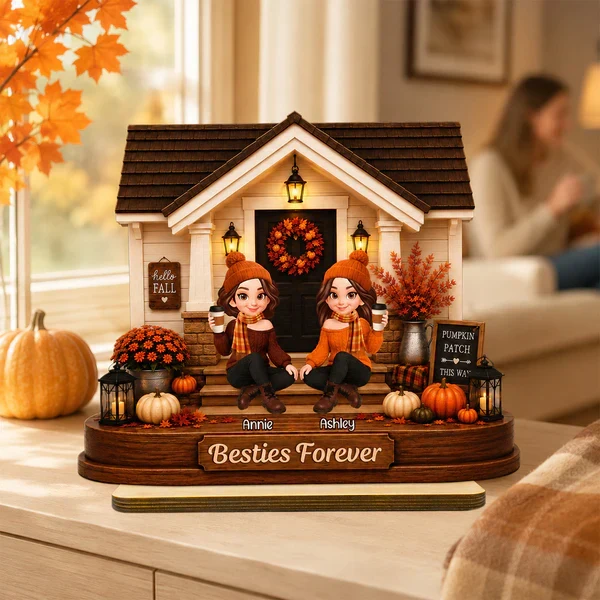 Personalized 2-Layer Wooden Plaque with Fall Porch Sisters, Unique Gift for Sister, Cozy Home Decor - Image 7