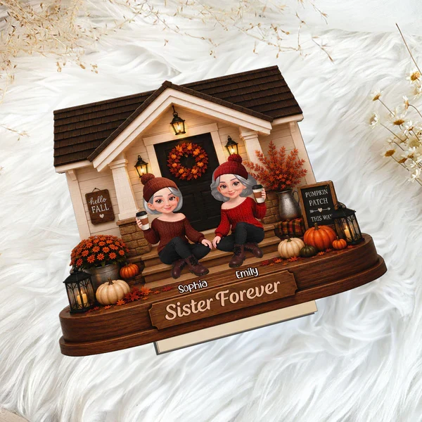 Personalized 2-Layer Wooden Plaque with Fall Porch Sisters, Unique Gift for Sister, Cozy Home Decor - Image 8