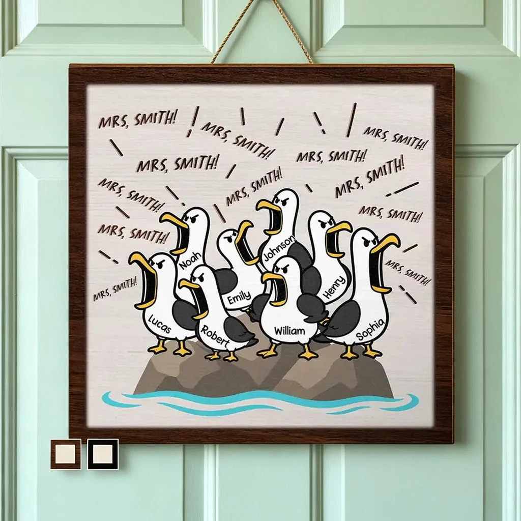 Personalized Screaming Seagull Wooden Sign, Custom Coastal Kitchen Decor, Unique Gift for Family