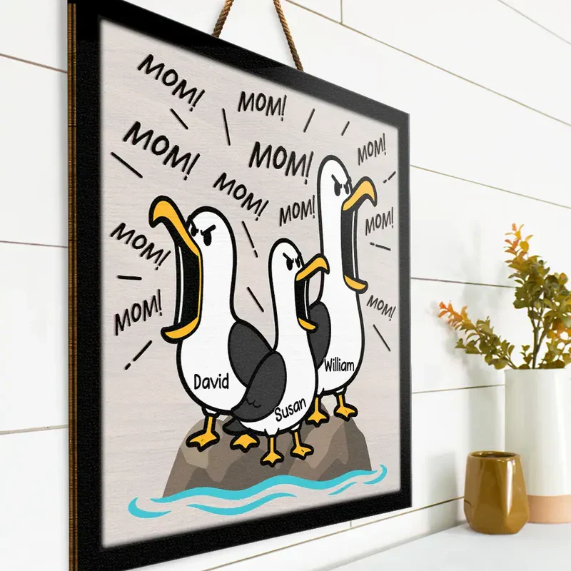 Personalized Screaming Seagull Wooden Sign, Custom Coastal Kitchen Decor, Unique Gift for Family - Image 6