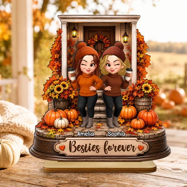 Personalized 2-Layer Wooden Plaque, Besties Forever Autumn Porch Scene, Unique Gift For Close Friend - Image 7