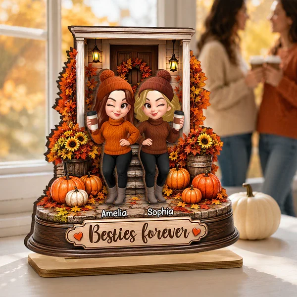 Personalized 2-Layer Wooden Plaque, Besties Forever Autumn Porch Scene, Unique Gift For Close Friend - Image 8