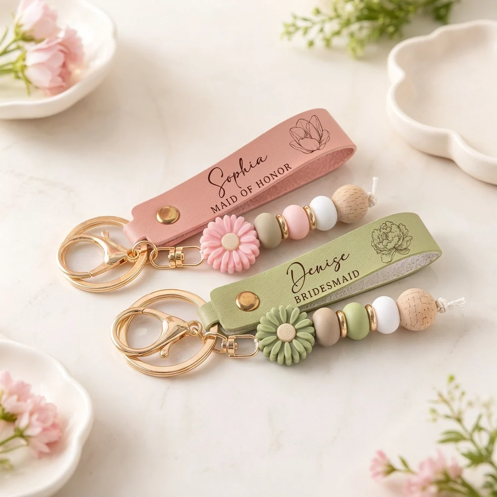 Daisy Keychain For Bridesmaid & Maid Of Honor, Creative Wedding Party Gift With Pastel Floral Style