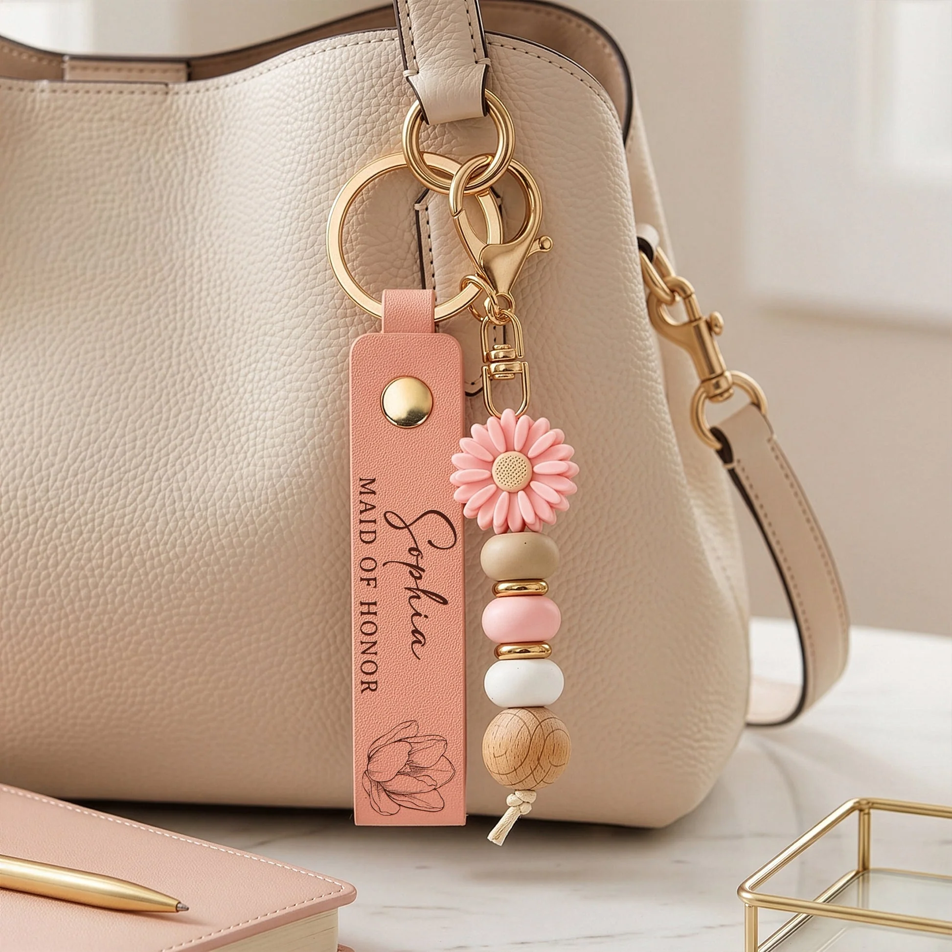 Daisy Keychain For Bridesmaid & Maid Of Honor, Creative Wedding Party Gift With Pastel Floral Style - Image 5