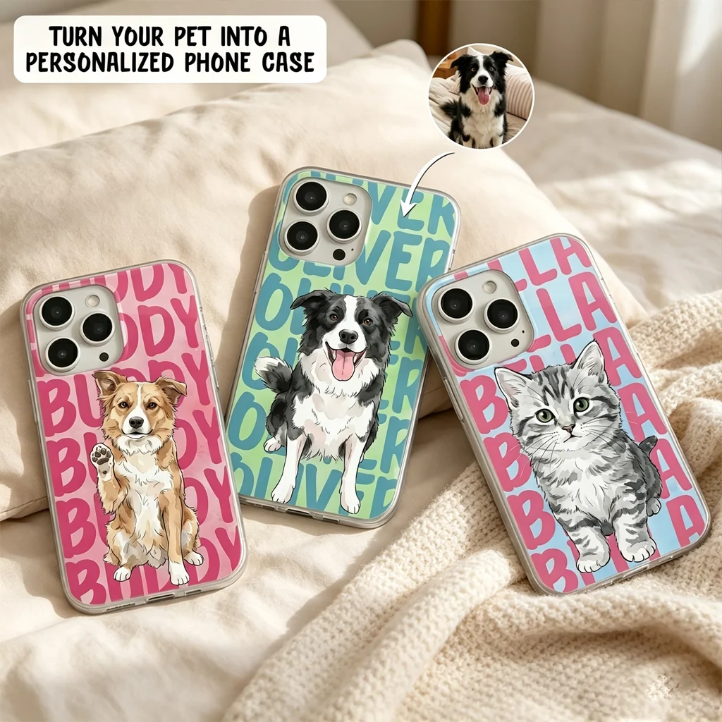 Custom Pet Portrait Clear TPU Phone Case, Personalized Watercolor Style Unique Gift for Dog & Cat Lovers