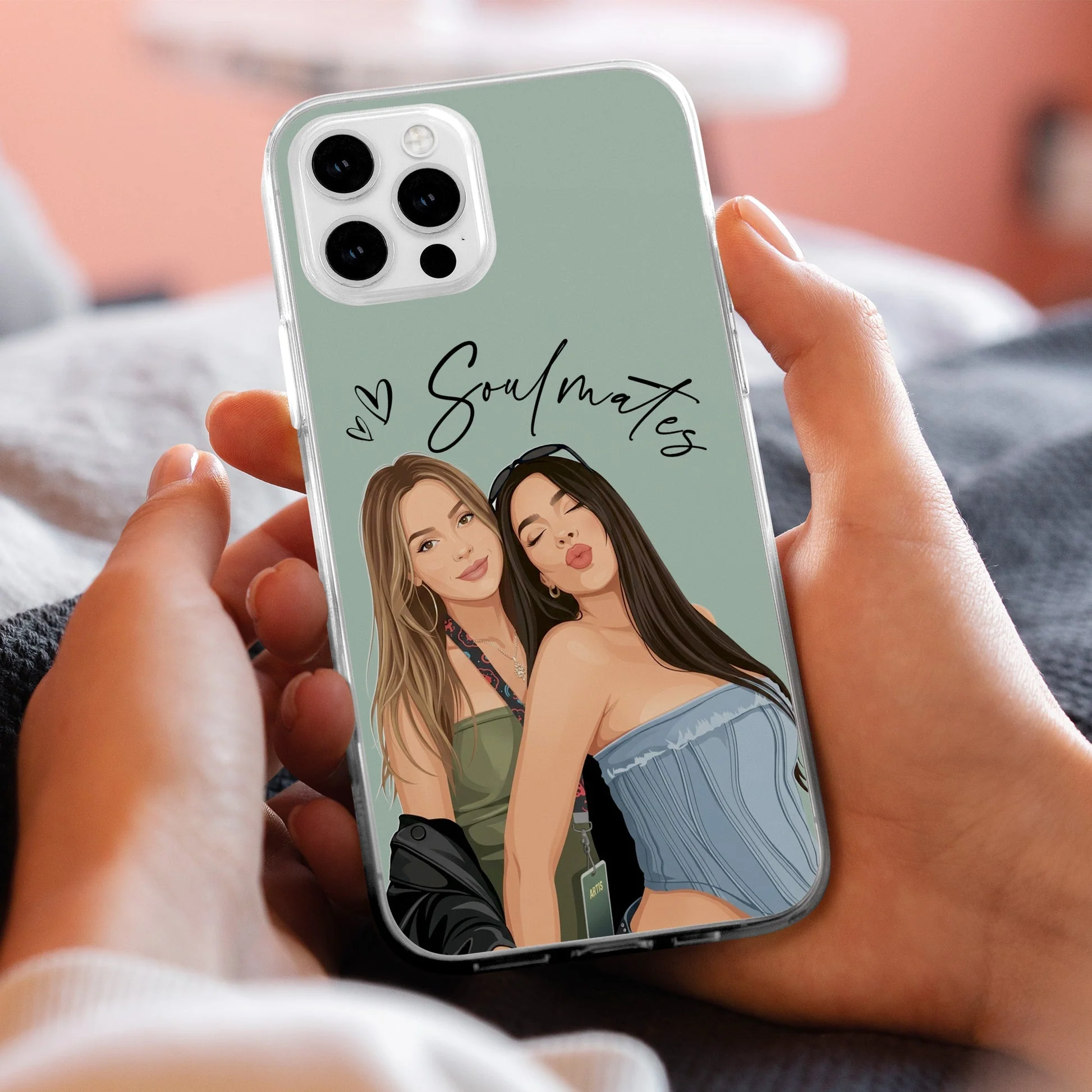 Custom Clear TPU Phone Case For Friends, Pastel Portrait Art Unique Gift With Soulmates Vibe - Image 3