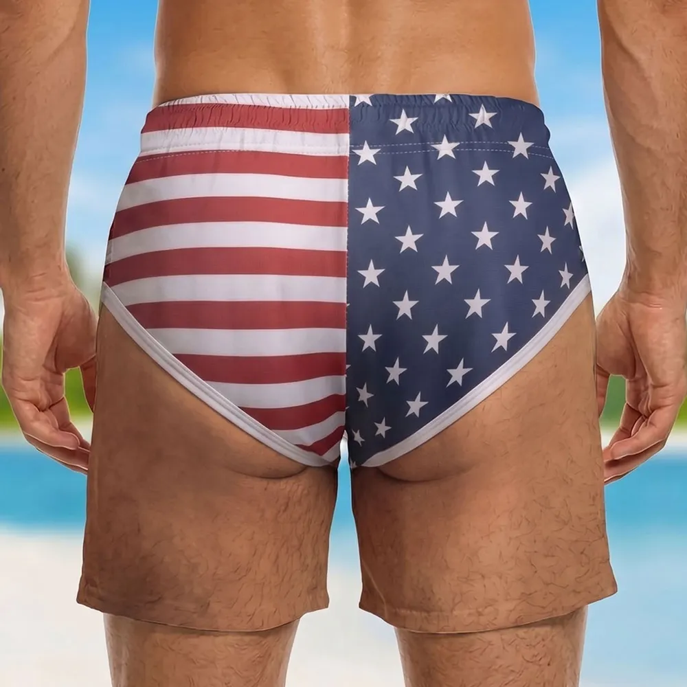 Men's Beach Shorts With Custom USA Flag Style, Creative Gift For Beach Trips & Pool Party Fun - Image 4