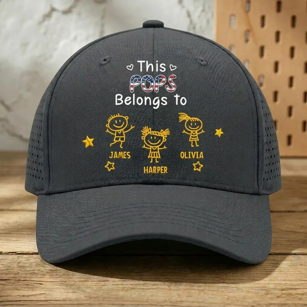 Personalized Grandpa Hat with Custom Title, Grandkids Names & Kids Doodle Design