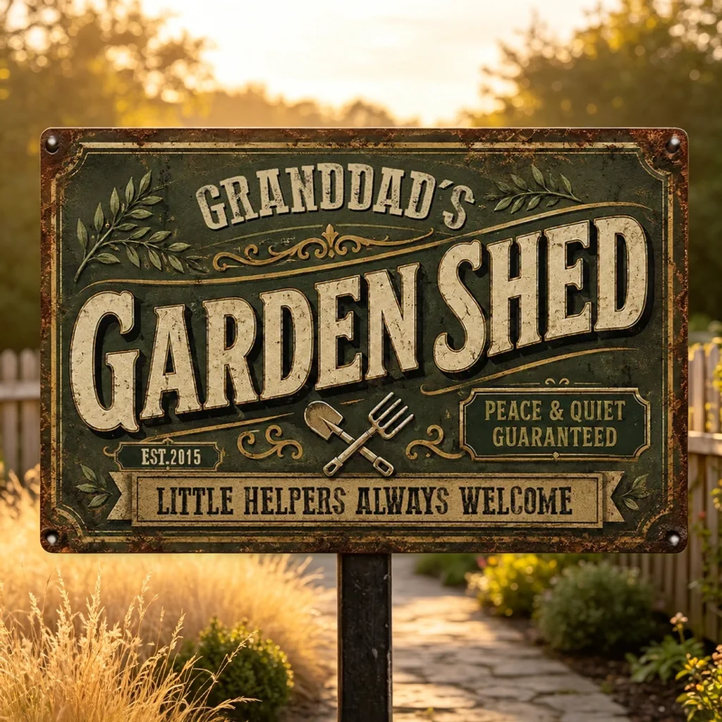 Personalized Rectangular Iron Sign with Peace & Quiet Garden Theme, Creative Gift for Grandpa