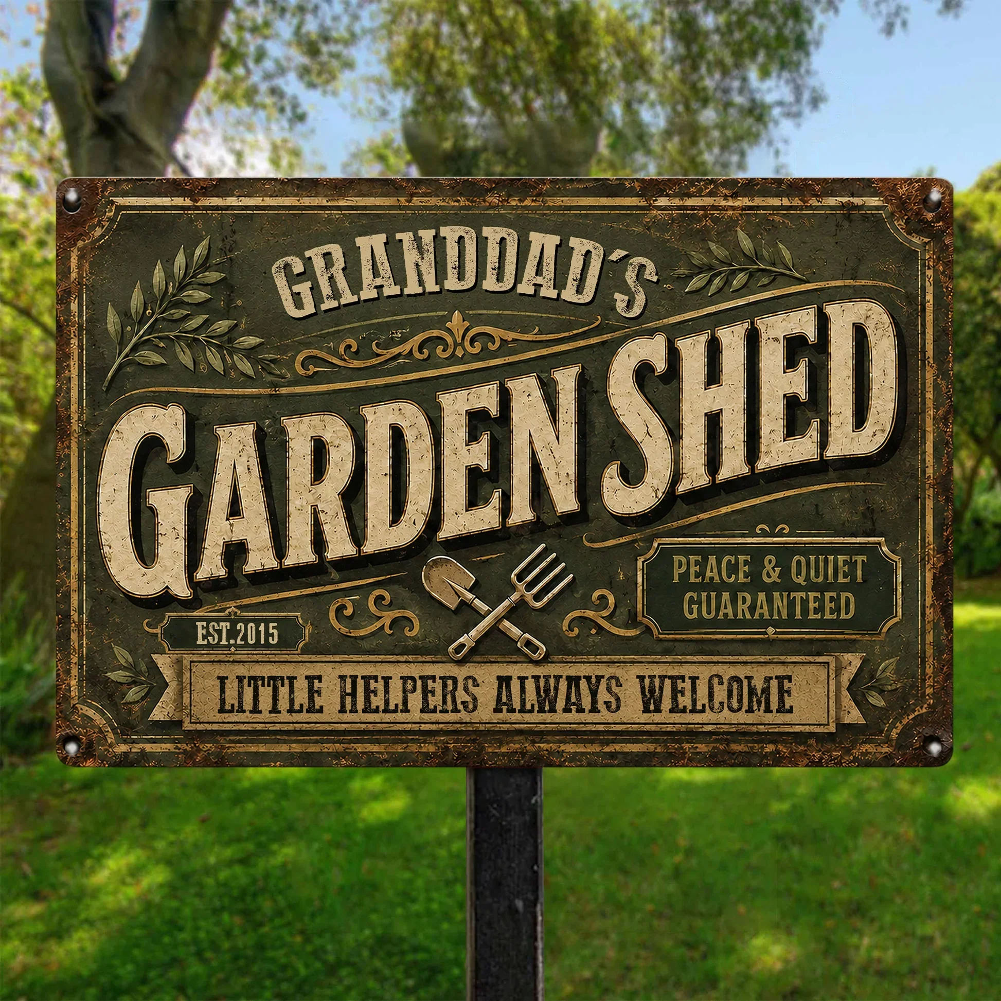 Personalized Rectangular Iron Sign with Peace & Quiet Garden Theme, Creative Gift for Grandpa - Image 2