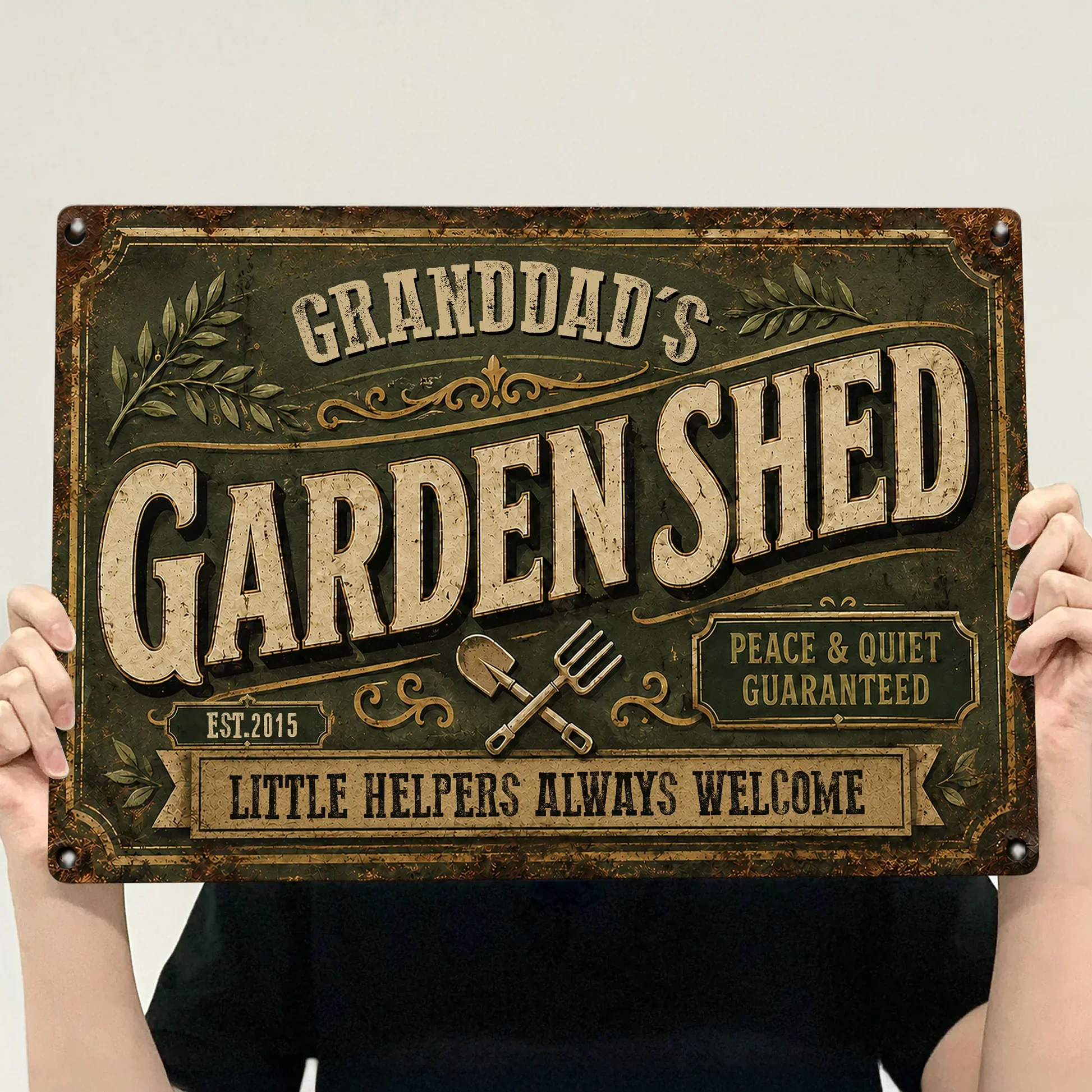 Personalized Rectangular Iron Sign with Peace & Quiet Garden Theme, Creative Gift for Grandpa - Image 3