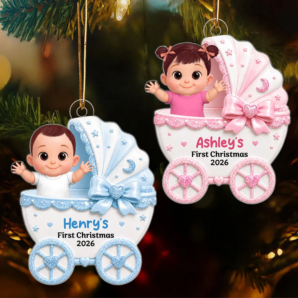 Personalized Acrylic Ornament, Waving Baby in Stroller on Christmas Tree, Unique Creative Gift for New Parents - Image 2