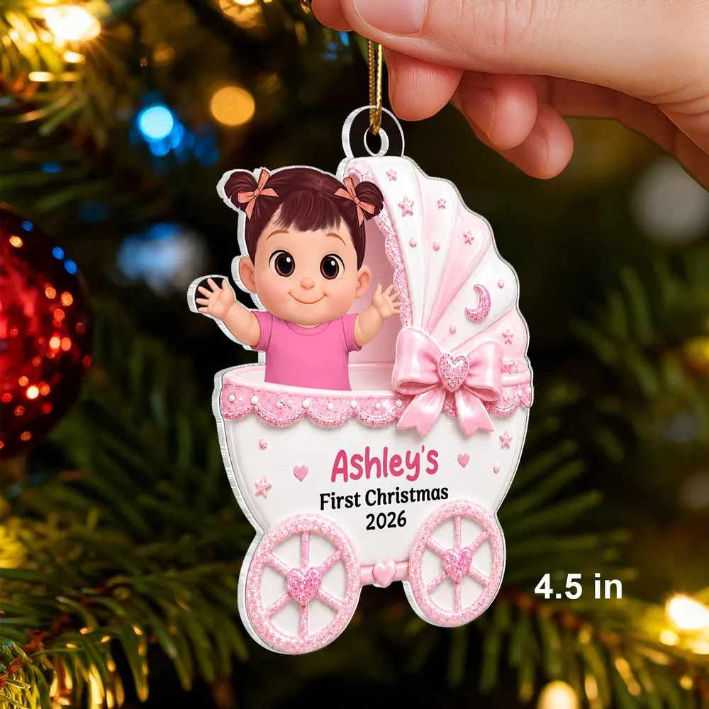 Personalized Acrylic Ornament, Waving Baby in Stroller on Christmas Tree, Unique Creative Gift for New Parents - Image 3