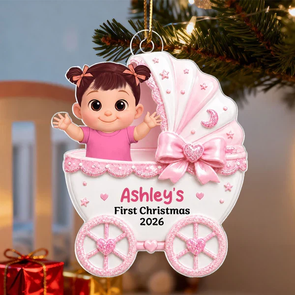 Personalized Acrylic Ornament, Waving Baby in Stroller on Christmas Tree, Unique Creative Gift for New Parents - Image 7