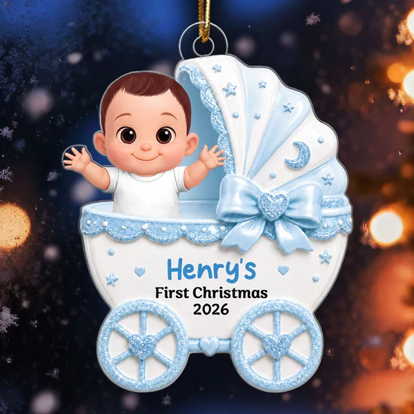 Personalized Acrylic Ornament, Waving Baby in Stroller on Christmas Tree, Unique Creative Gift for New Parents - Image 8
