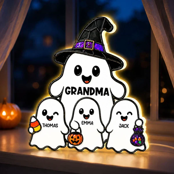 Personalized Acrylic Light Box, Cute Ghost Grandma Halloween Decor, Unique Gift With Warm Glow - Image 5