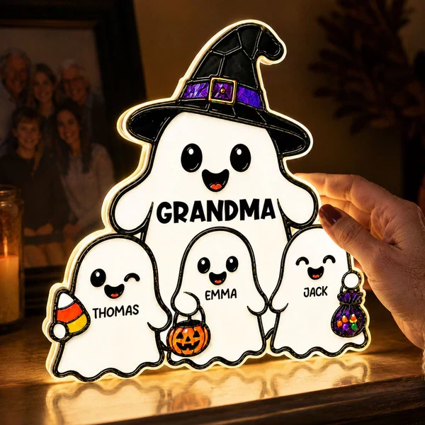 Personalized Acrylic Light Box, Cute Ghost Grandma Halloween Decor, Unique Gift With Warm Glow - Image 6