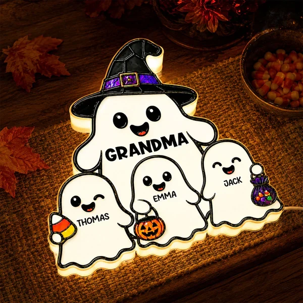 Personalized Acrylic Light Box, Cute Ghost Grandma Halloween Decor, Unique Gift With Warm Glow - Image 8