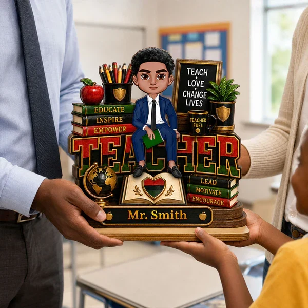 Personalized Wooden Plaque for Teacher, Sitting Classroom Illustration, Unique Creative Gift for Educators - Image 3