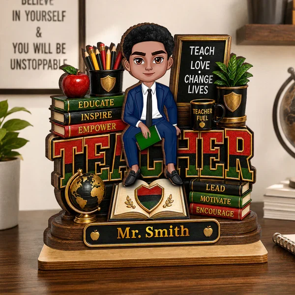 Personalized Wooden Plaque for Teacher, Sitting Classroom Illustration, Unique Creative Gift for Educators - Image 6