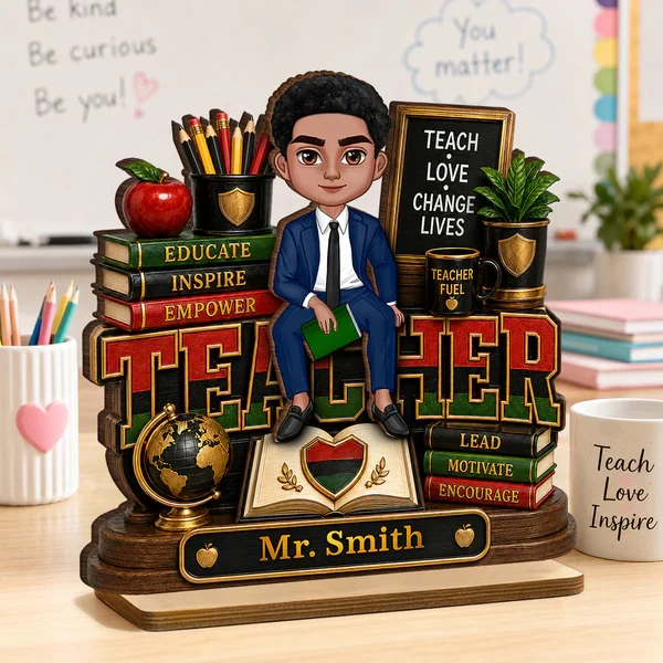 Personalized Wooden Plaque for Teacher, Sitting Classroom Illustration, Unique Creative Gift for Educators - Image 8