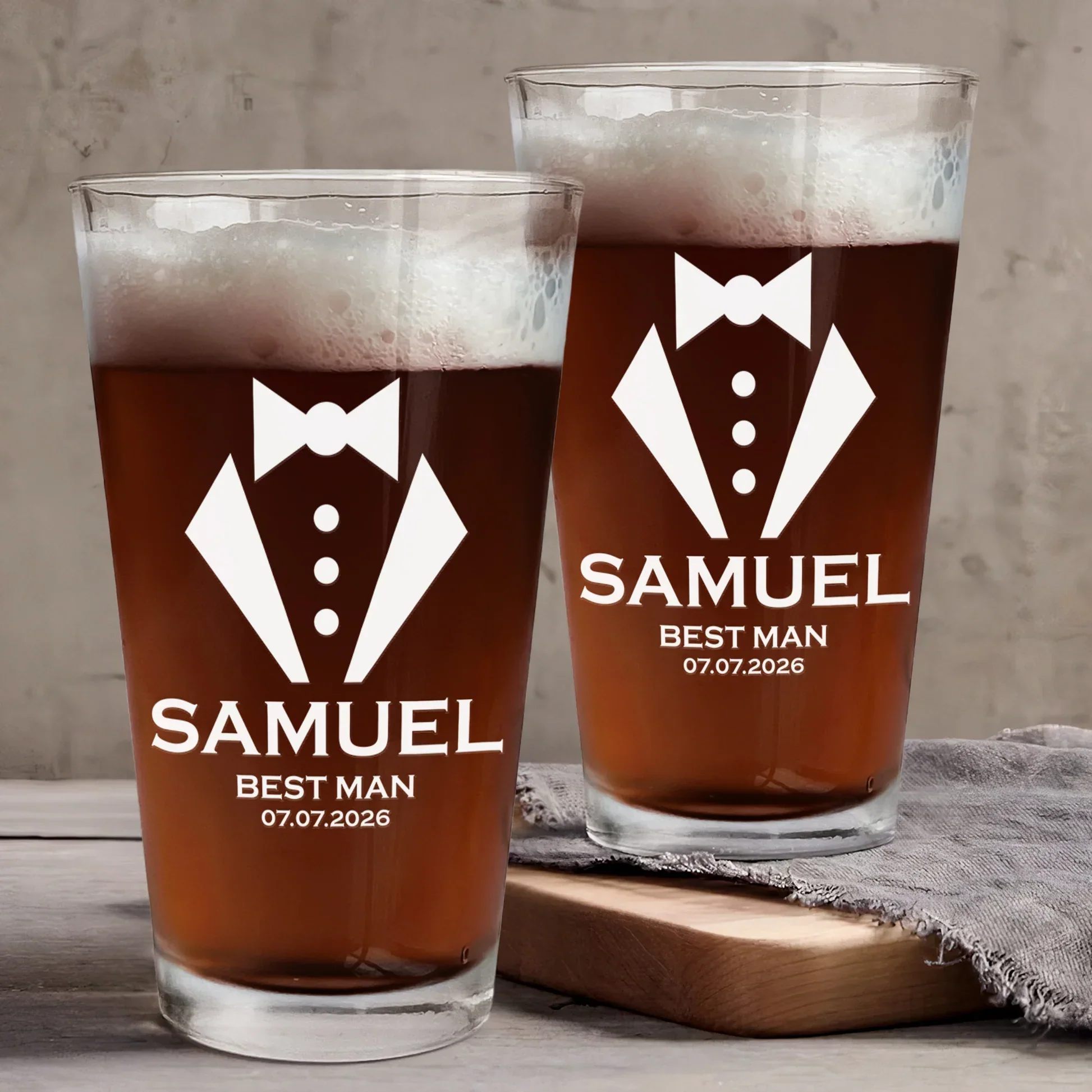 Personalized Beer Glass With Elegant Etched Style Design For Groomsmen, Groom & Father-in-Law, Unique Creative Gift - Image 2