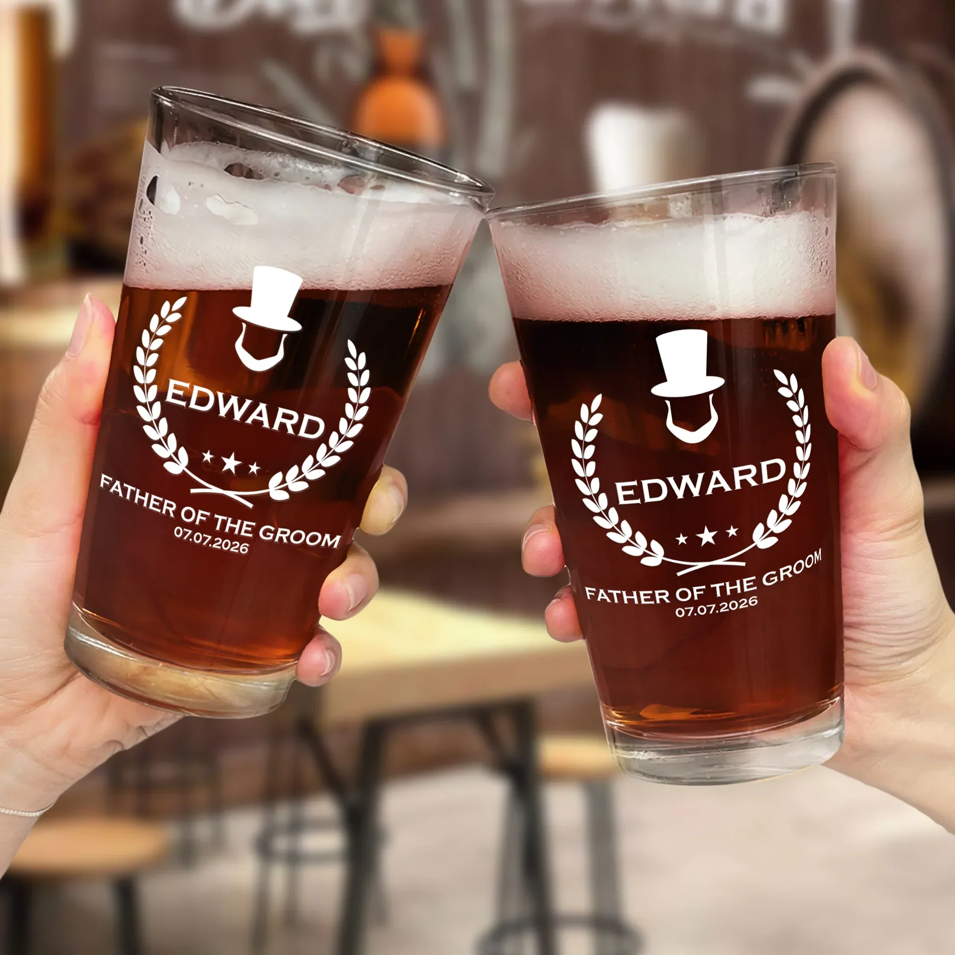 Personalized Beer Glass With Elegant Etched Style Design For Groomsmen, Groom & Father-in-Law, Unique Creative Gift - Image 3