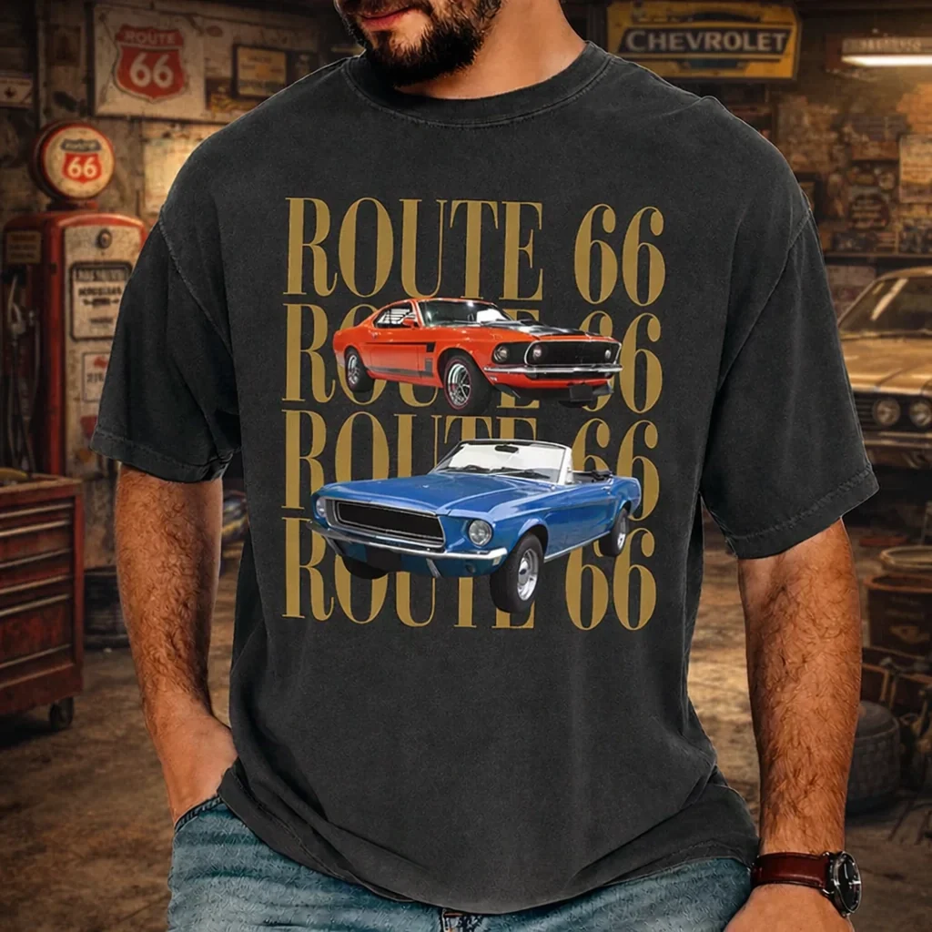 Personalized Route 66 Classic Tee, Vintage Car Design, Unique Creative Gift For Car Lovers