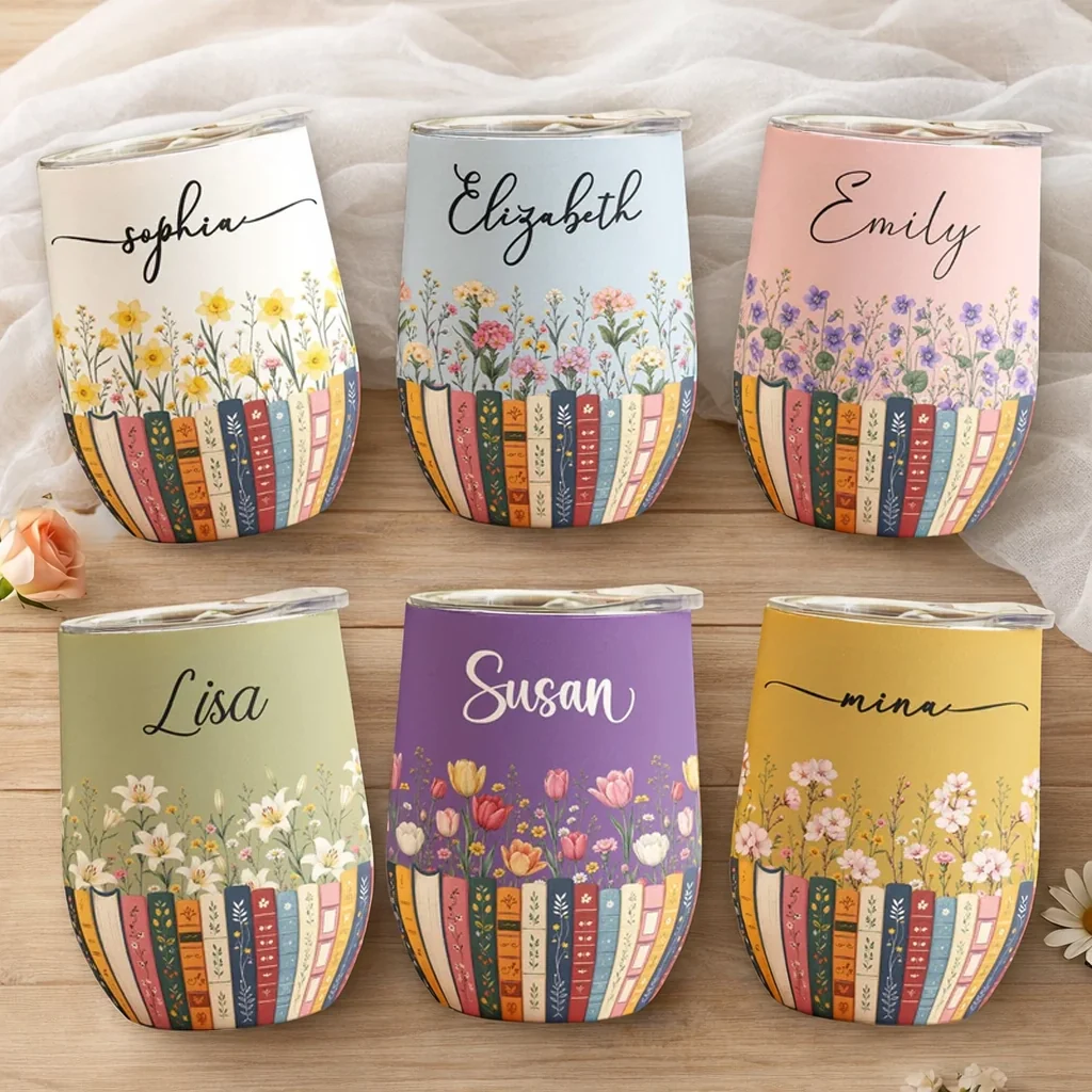 Personalized Book Lover Eggshell Cup, Floral Library Design, Unique Creative Gift for Readers