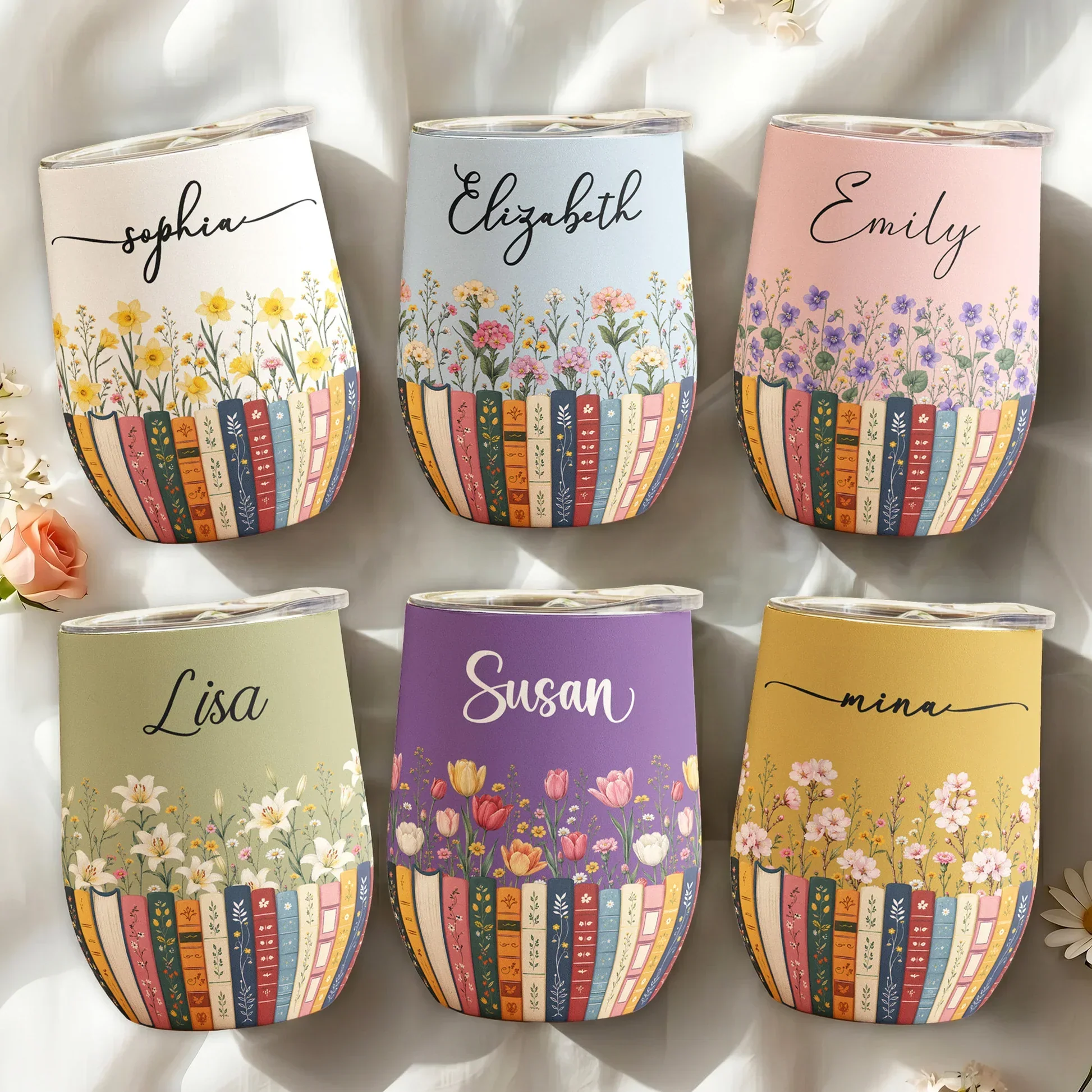 Personalized Book Lover Eggshell Cup, Floral Library Design, Unique Creative Gift for Readers - Image 2